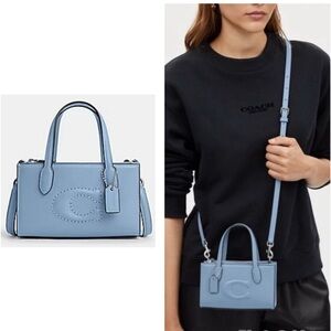 COACH Nina Mini Tote Bag Two-Way Leather Cornflower Light Blue